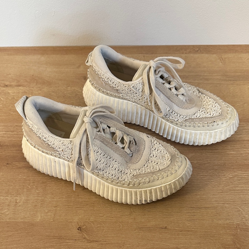 Euc Dolce Vita Dolen Platform Sneakers Woven Cream White